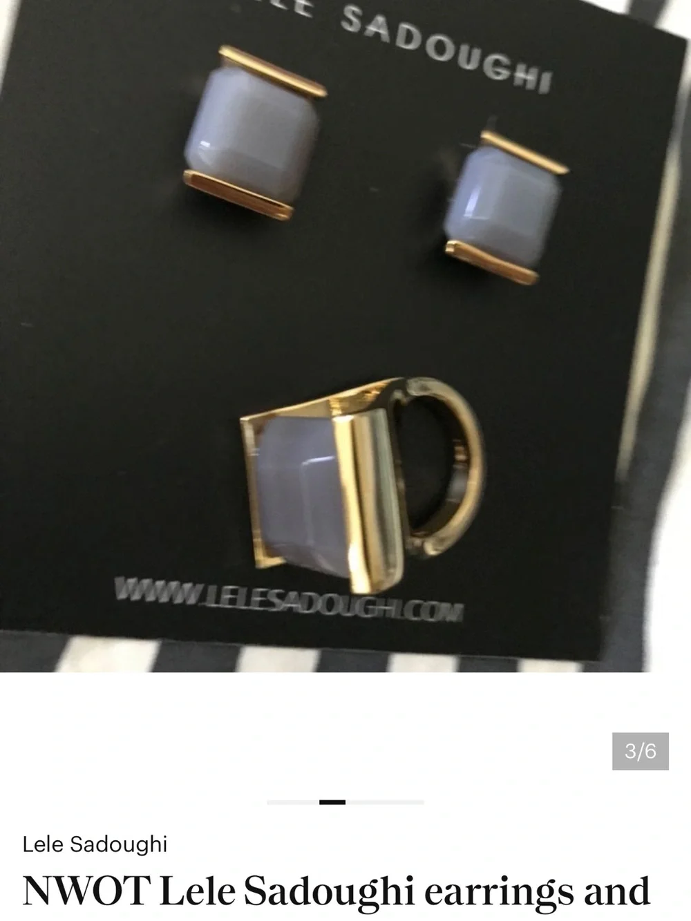 Lele Sadoughi Gold-Tone Ring and Stud earrings Set with Gray-Lavender Stones